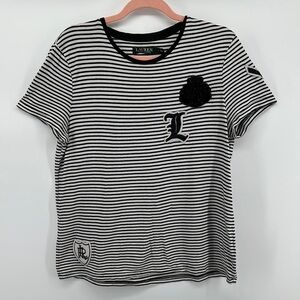 Lauren Ralph Lauren Black and White Nautical Striped Tee Size Large